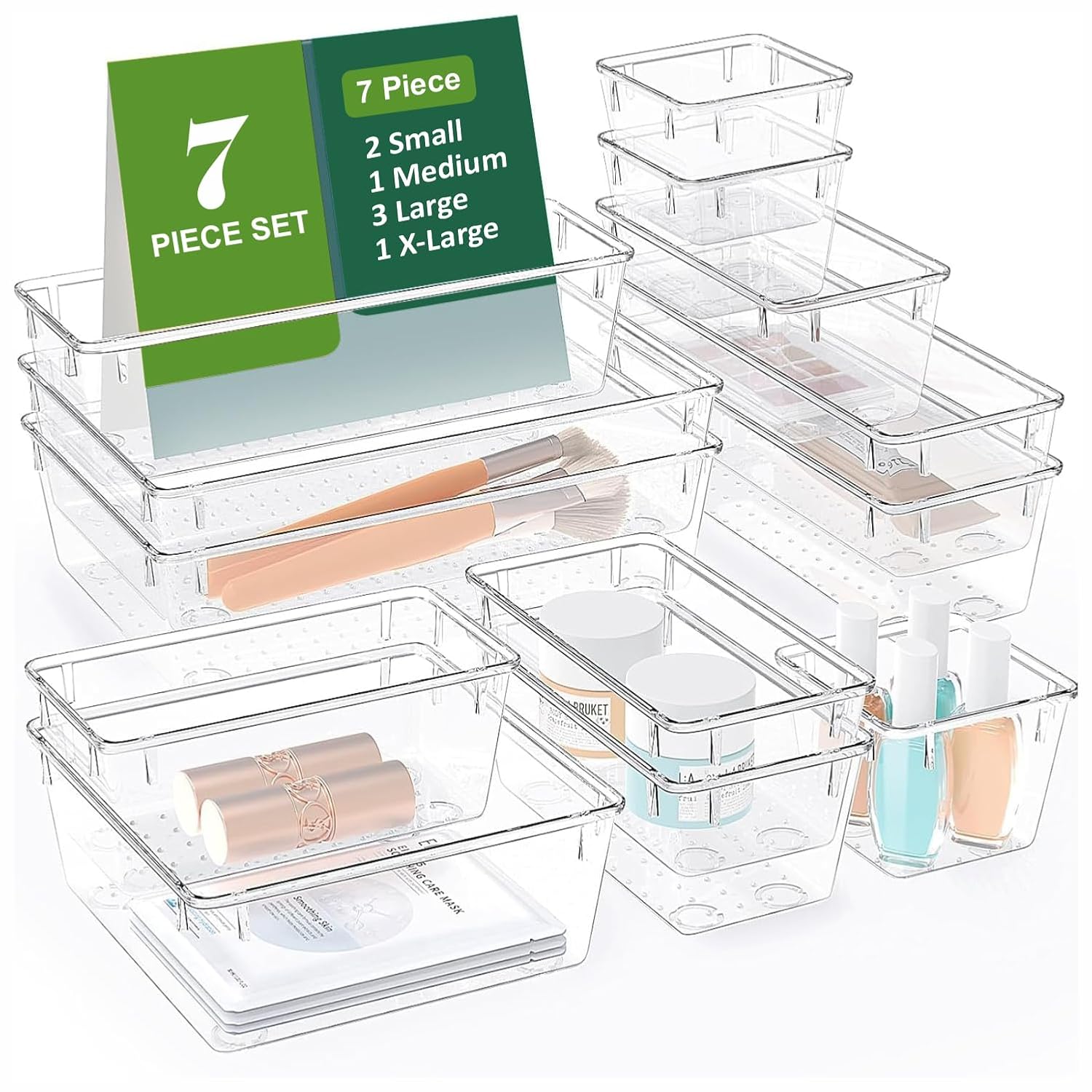 JD FRESH 7 Pieces 4 Size Transparent Drawers Organisers/Unbreakable Drawer Organizer Tray/Multi-Purpose Makeup Organizer/Drawer Divider Tray for Kitchen/Bedroom/Office – (Acrylic)