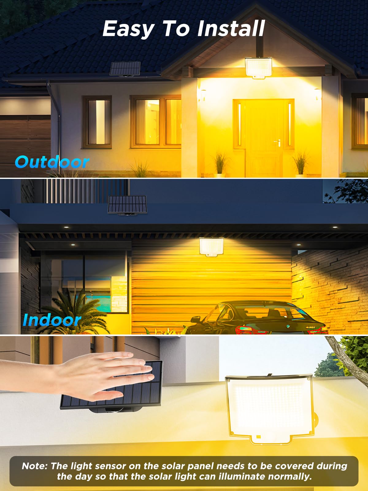 SIGRILL Faretti Solari a LED da Esterno con Sensore di Movimento, 318 LED Luce Solare Led Esterno con 3 Modes, 5M Cavo, Lampada Solare da Esterno (2 Pezzi - 318LED Bianco Caldo)