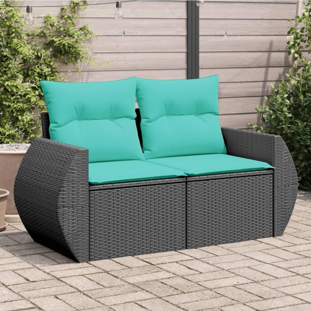 Black PE Rattan Garden Sofa 2-Seater, Adjustable Feet, Outdoor Lounge Set for Patio Balcony, Weather-Resistant, 24.4x56x27.2in Patio Chair