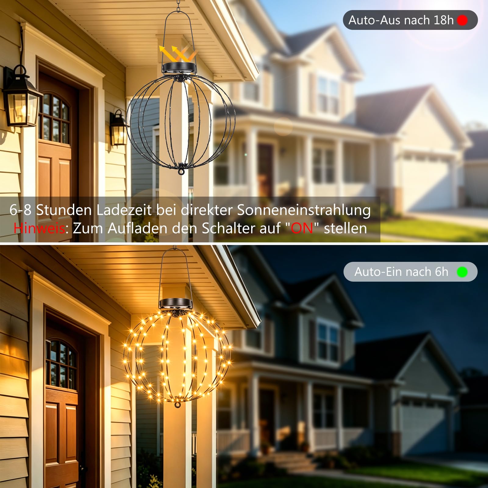 2 Stück 30cm Solar Leuchtkugel Hängend Außen mit Timer für Garten(Warmweiß) | 240 LED Solar Hängende LED Kugel Lichter 8 Modi, Faltbare Wasserdichte Leuchtkugel für Balkon Party Deko