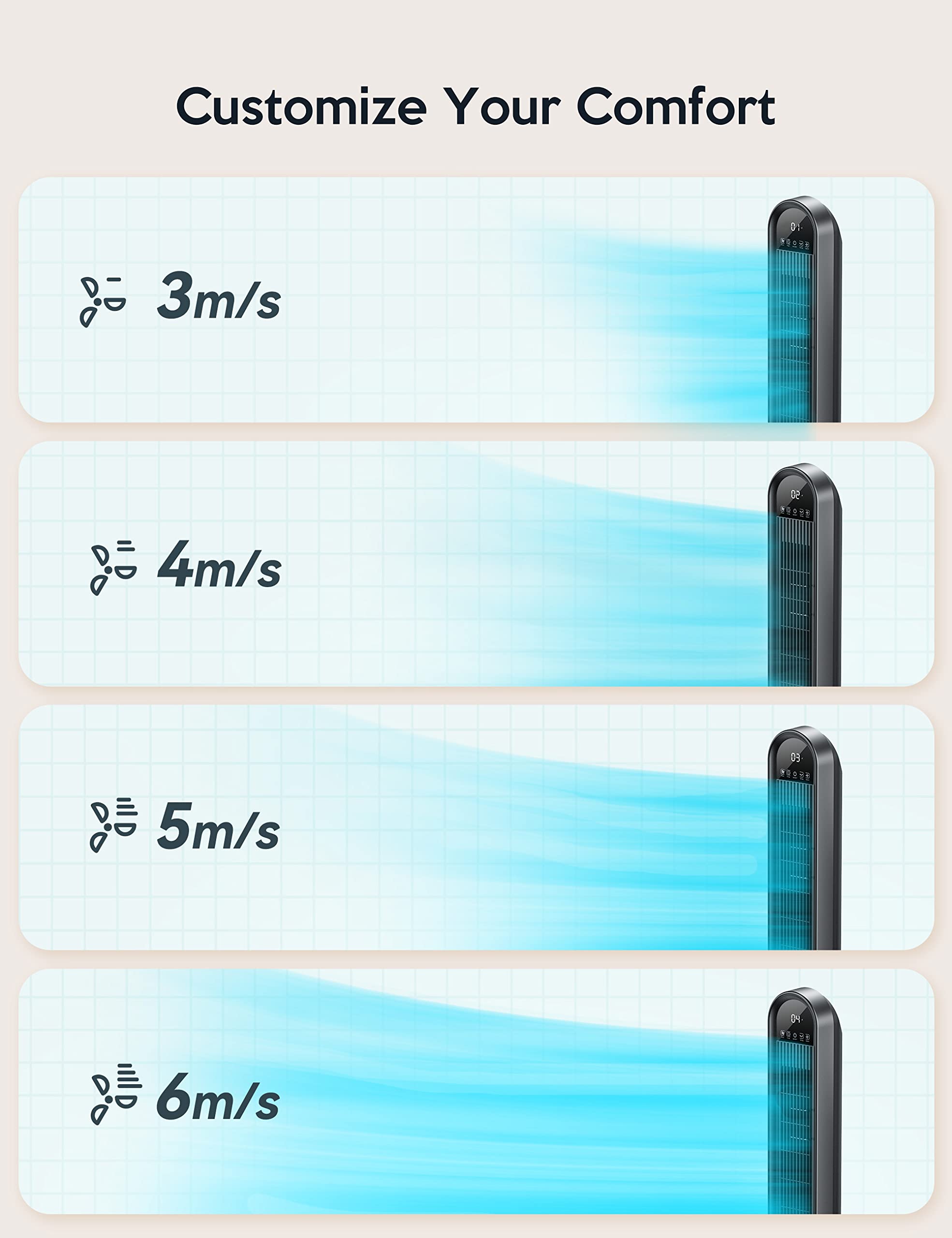 VAGKRI Ventilador de torre para recámara, ventilador de piso silencioso de 42 pulgadas con oscilación vertical de 90 ° de 135 °, 4 modos, 4 velocidades, temporizadores de 15 horas, ventiladores de pie