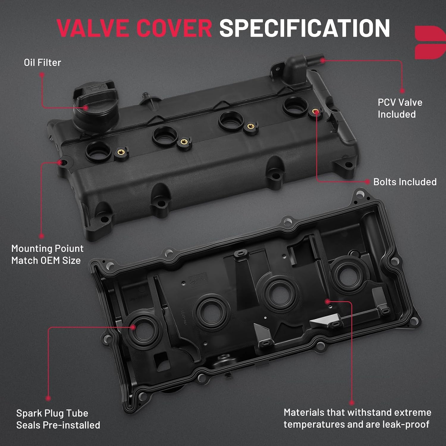 BDFHYK Engine Valve Cover with Gasket Compatible with Nissan Altima Sentra 2.5L L4 2002 2003 2004 2005 2006, Replace: 132643Z001 264982