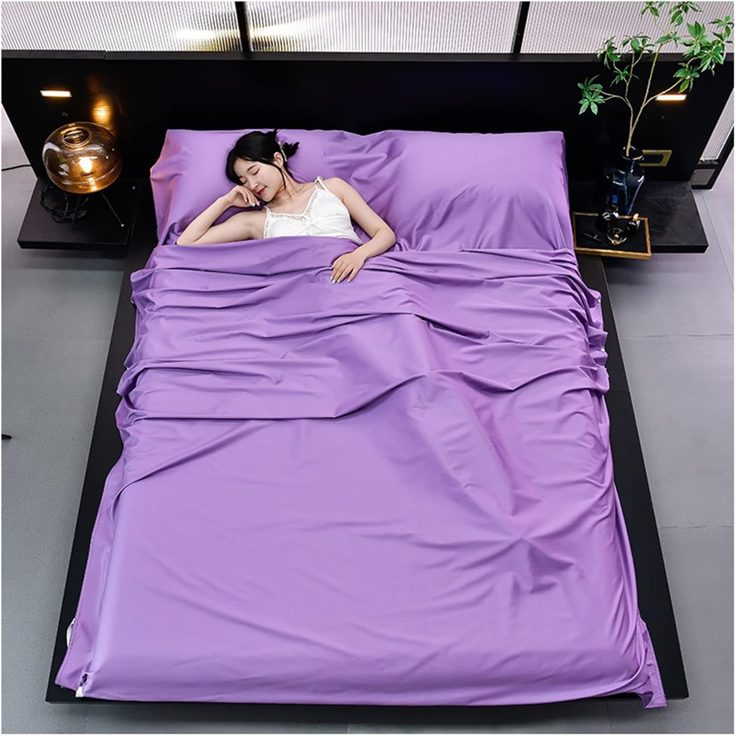 Sleeping Bag Liners Compact Adult Sleeping Bag, Comfortable Cotton Sleeping Bag Liner for All Seasons, Suitable for Camping Trip Hotel Dust Sheet (Color : Purple, Size : 160x210cm/62.99x82.67in)