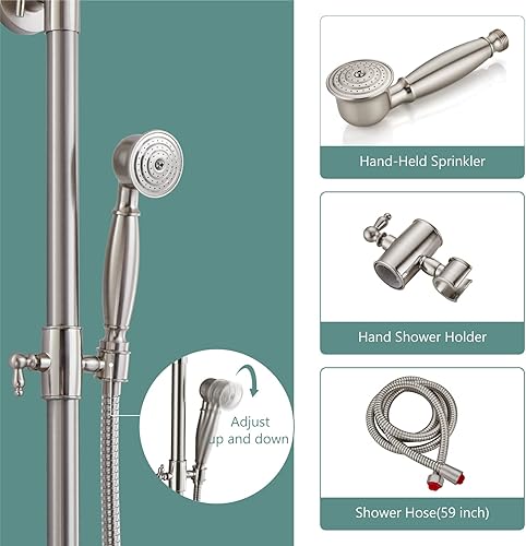 Miniatura 5 de Sistema de ducha de tubo expuesto de doble función, cabezal de ducha redondo de 8 pulgadas, juego combinado de accesorios de latón con dos asas,