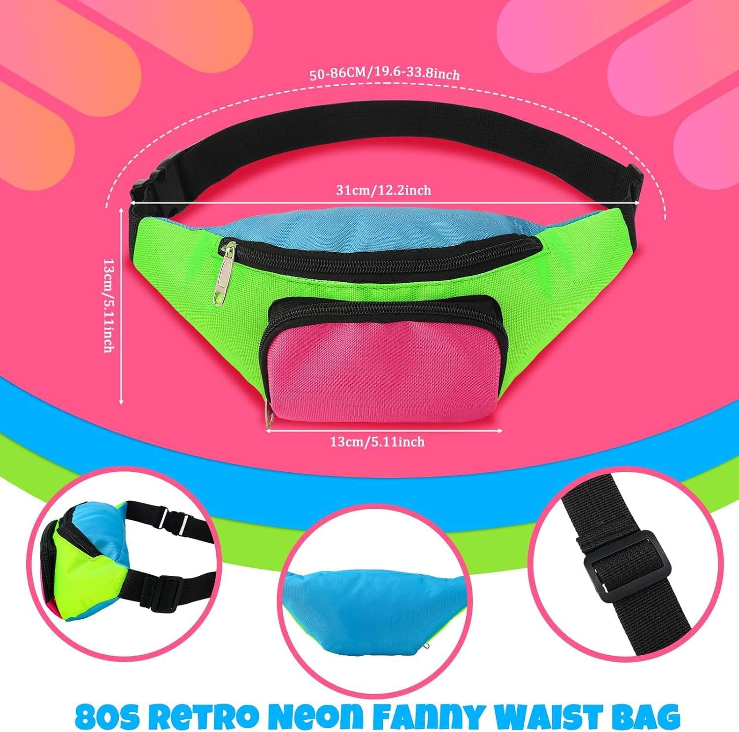80s Accessories for Women Neon Fanny Pack Headband Earrings Bracelet Necklace Slouch Socks 80s Costume Outfit Set - Image 5