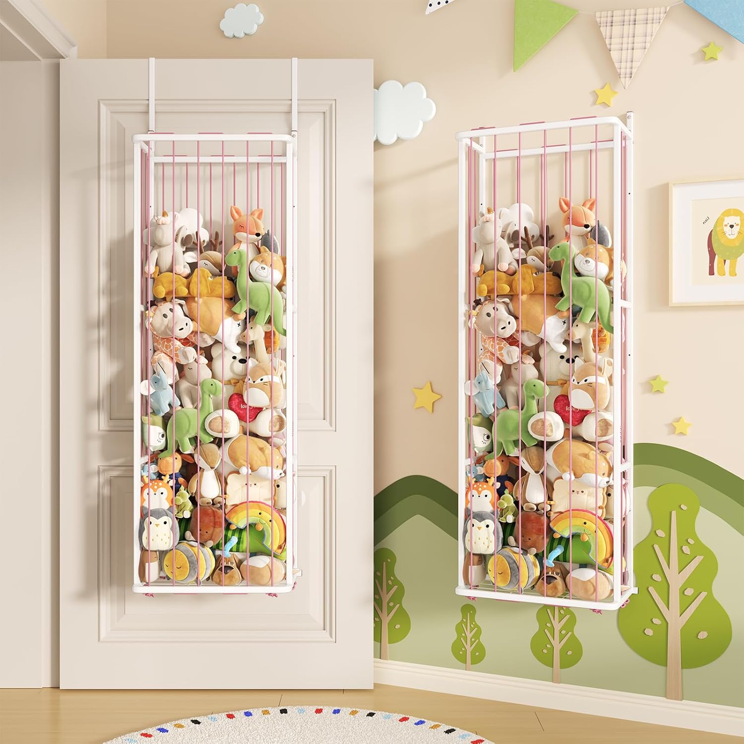 SWTYMIKI Hanging Stuffed Animal Storage - Over Door Toy Organizer, 3-Tier