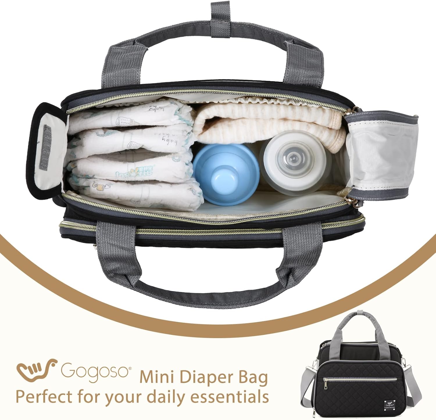 Crossbody Small Diaper Bag, Cute Mini Baby Diaper Tote Bags with Insulated Pockets for Traveling Outdoor Parent - Image 4