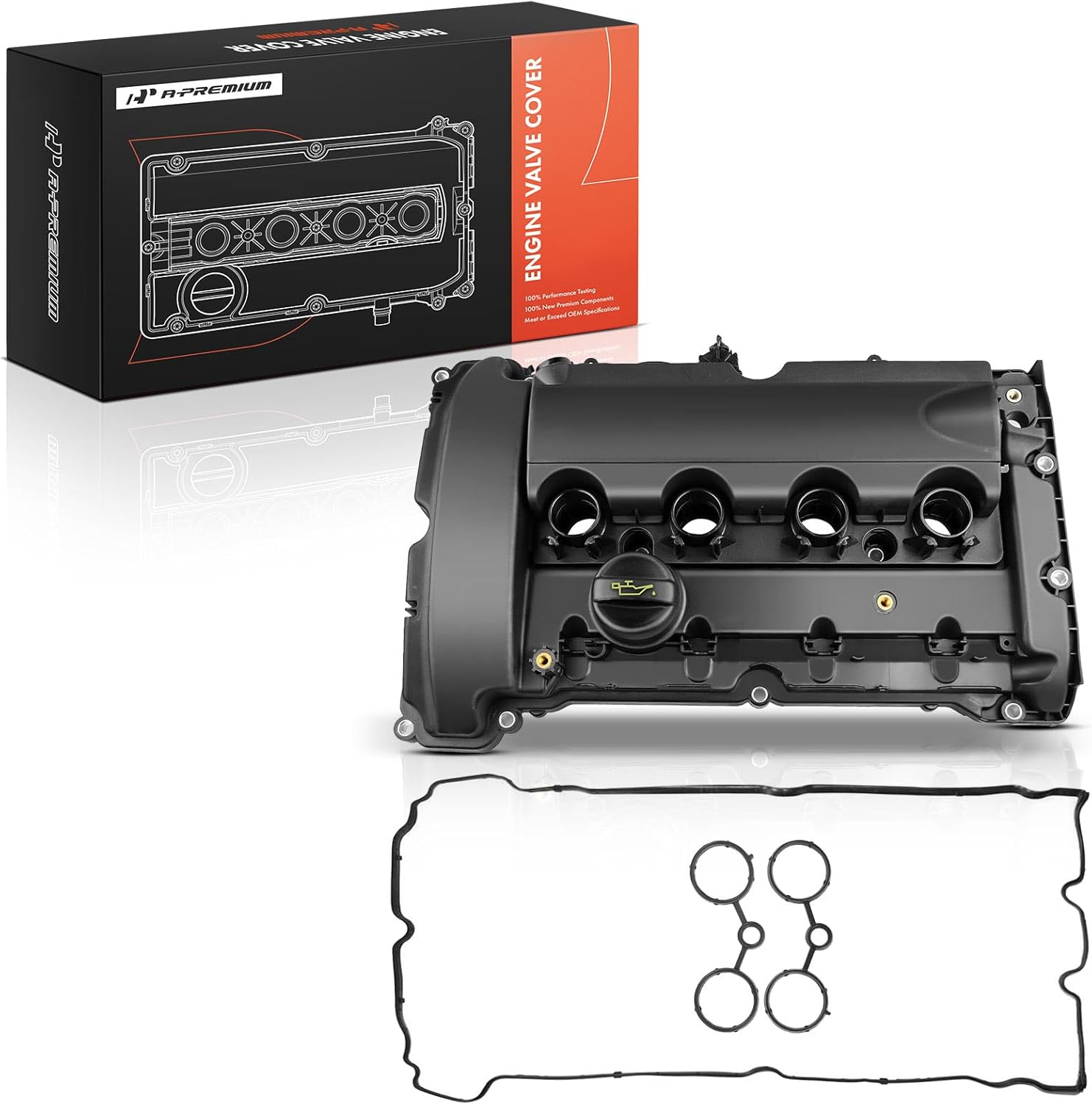 A-Premium 1.6L Engine Valve Cover with Gasket & Oil Cap Compatible with 2007-2012 Mini Cooper R55 R56 R57 R60 1.6L N14 Turbocharged, Replace for 11127646555, 11127561714, 11127585907