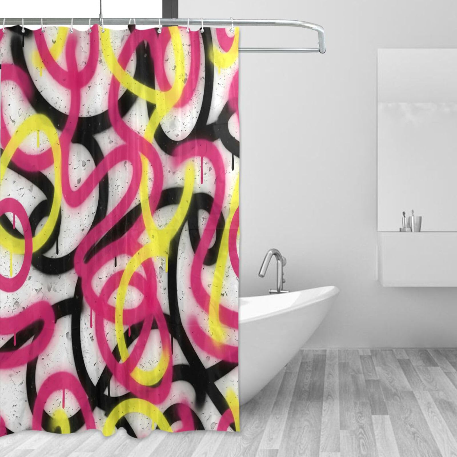Rideau de douche anti éclaboussures 157 x 183 cm en tissu lavable résistant