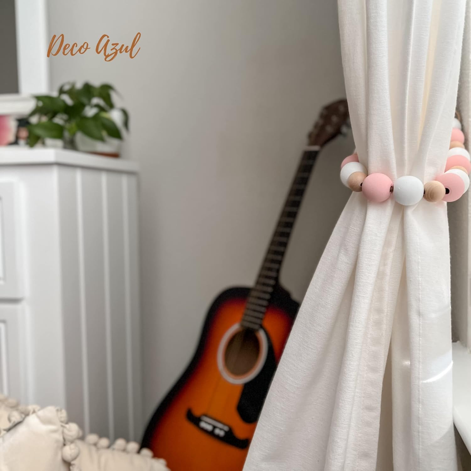 DECOAZUL Pink Curtain tiebacks - Boho Nursery Decor for Girls - Boho Room Decor for Teen Girls -Nursery Girl - Pink Boho Decor - Nursery Decor - Teen Room Decor for Girls - Set of 2