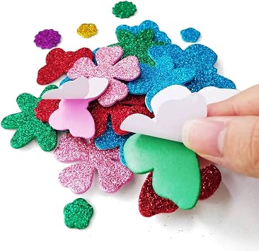 Glitter Foam Flower and Butterfly Shapes Stickers, Self-Adhesive Stickers Kid's Arts Crafts Supplies for Greeting Cards DIY Scrapbooking Cards Creative Toys Home Decoration (Random Colors)