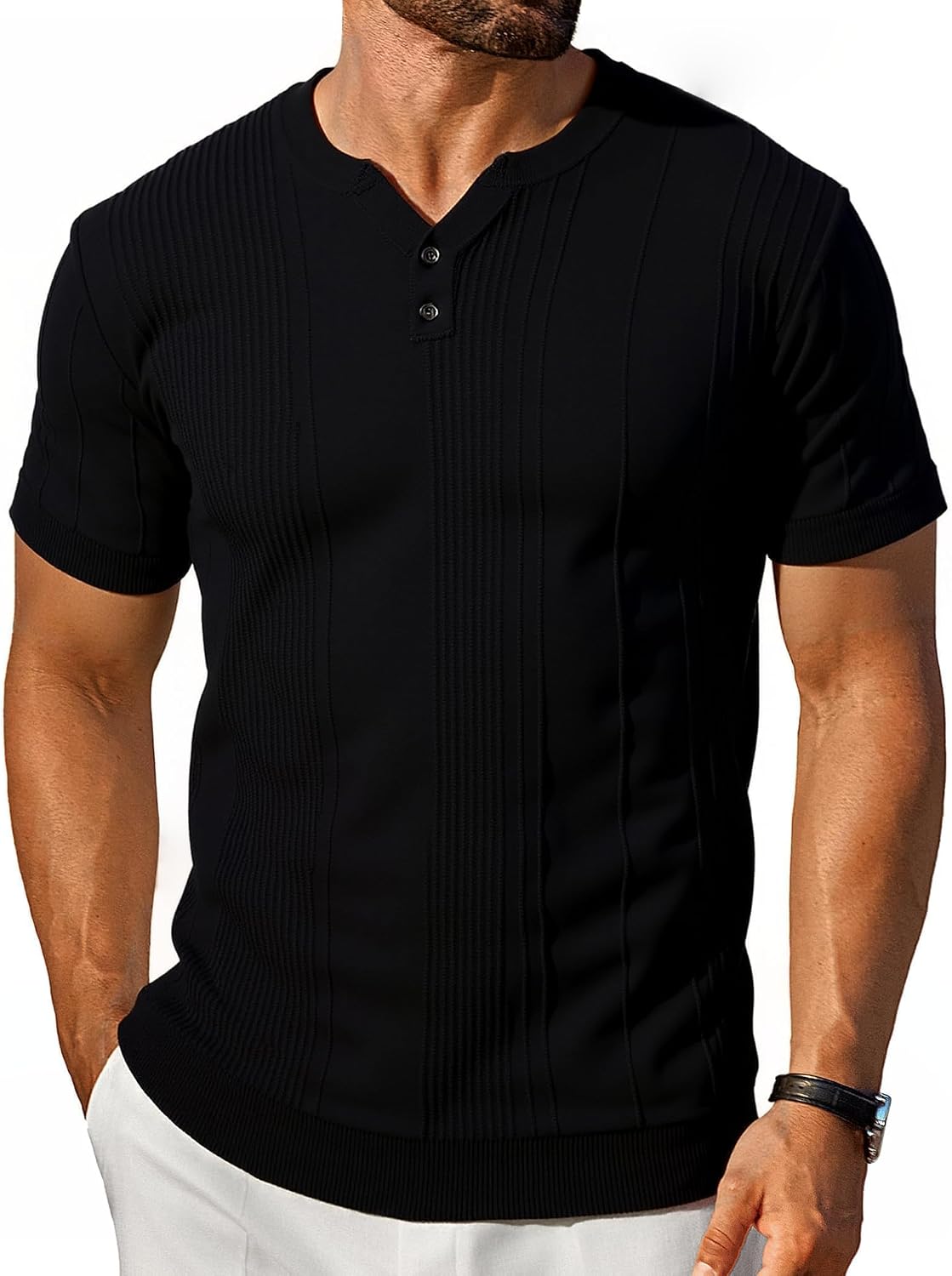 TrailTech Mens Polo Shirts Short Sleeve Textured Summer Beach Knit Polo Shirt Casual Golf Shirts Summer Collared Polo T Shirt