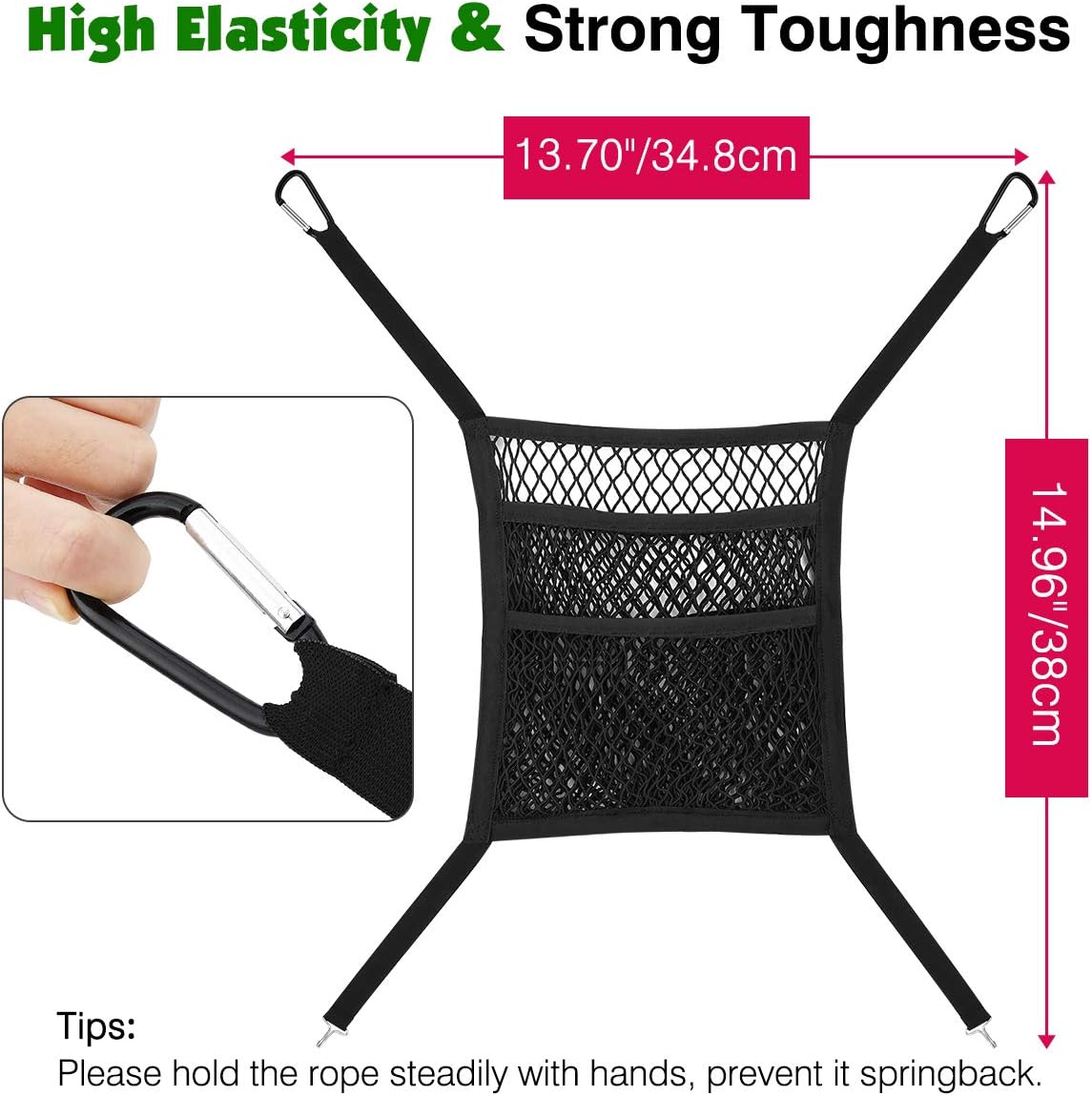 Pawaboo Dog Car Barrier, Upgraded 5-Layer Dog Net Safe Drive Disturb Stopper Easy Install Pet Stretchable Mesh Obstacle with Carabiners & Hooks, Back Seat Net Organizer Storage Pouch Bag Fit All Cars