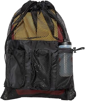 Sporti Swimming Equipment Bag Zipper Pocket, Mesh Drawstring Backpack, Drawstring Bags, Big Mesh Backpack for Workout Gear