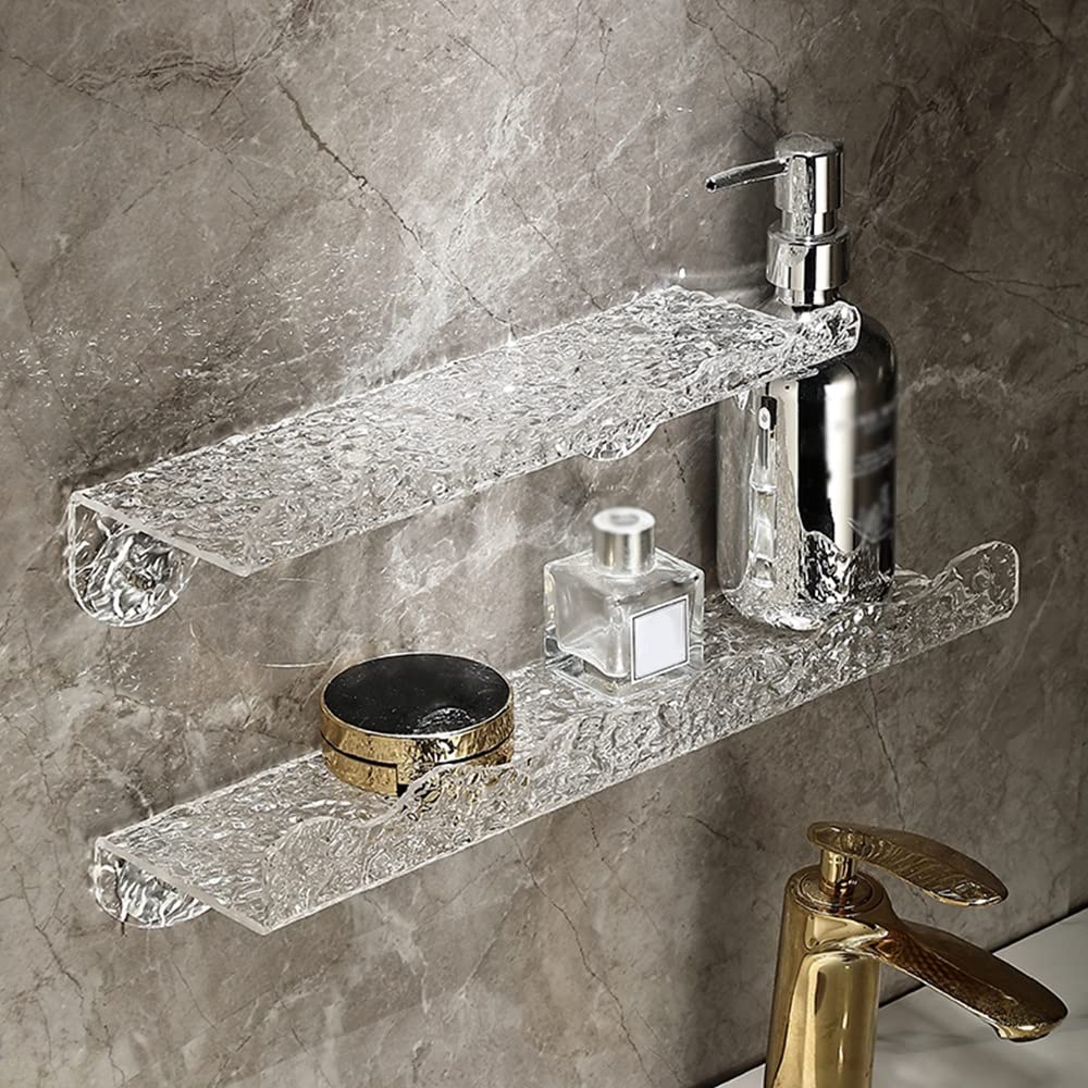 Estante Esquinero para Ducha, Estante De Baño Sin Perforaciones, Estante De Almacenamiento para Inodoro De Baño, Estante Acrílico Montado En La Pared, Estante O(40 Cm)