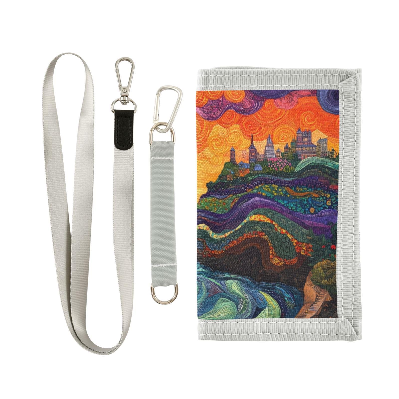 FOLIOSA Kids Wallet for Boys Girls Abstract Landscape Print Youth Wallet with Zipper Pocket Card Holders, Novelty Wallet 4.9×2.9 in