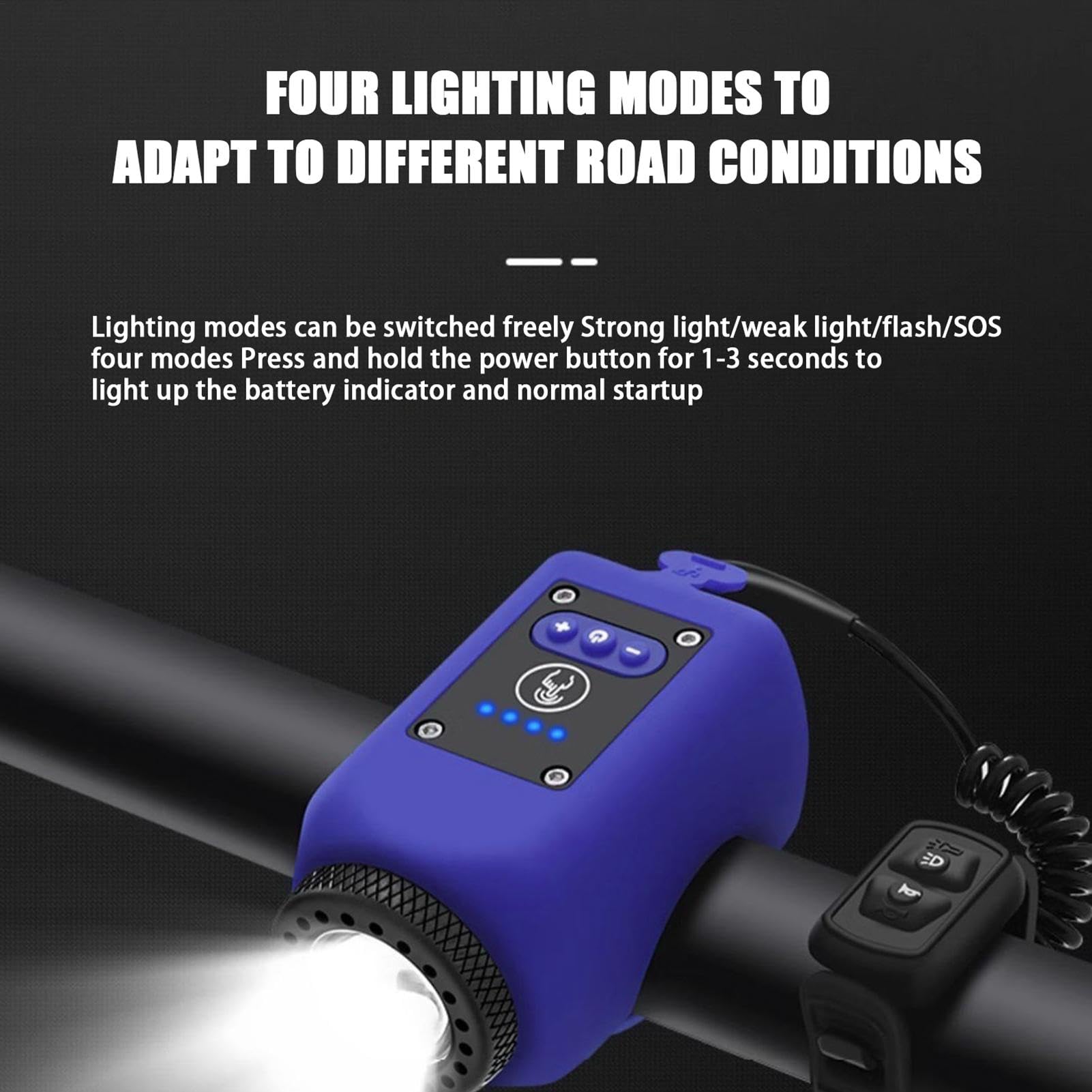 Electric Bike Horn Bikes Light, 120 dB Waterproof Cicli Bell Adulti, USB ricaricabile 180° Viewing Angolo, Flashlight Taillight with 4 mode for Cycling, Size: 2.76x1.57x1.57inc