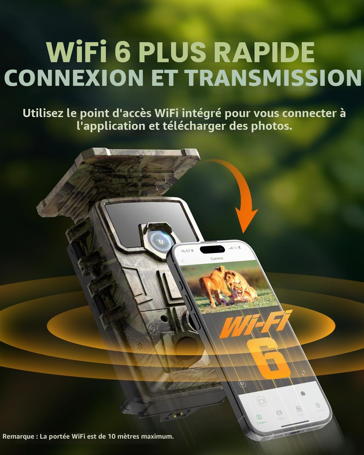 CEYOMUR Camera de Chasse Solaire 4K 30fps, WiFi Bluetooth 64MP Caméra de Chasse, Angle de détection 120° Vision Nocturne IP66 étanche pour Surveillance des Animaux Sauvages avec Carte SD 32GB