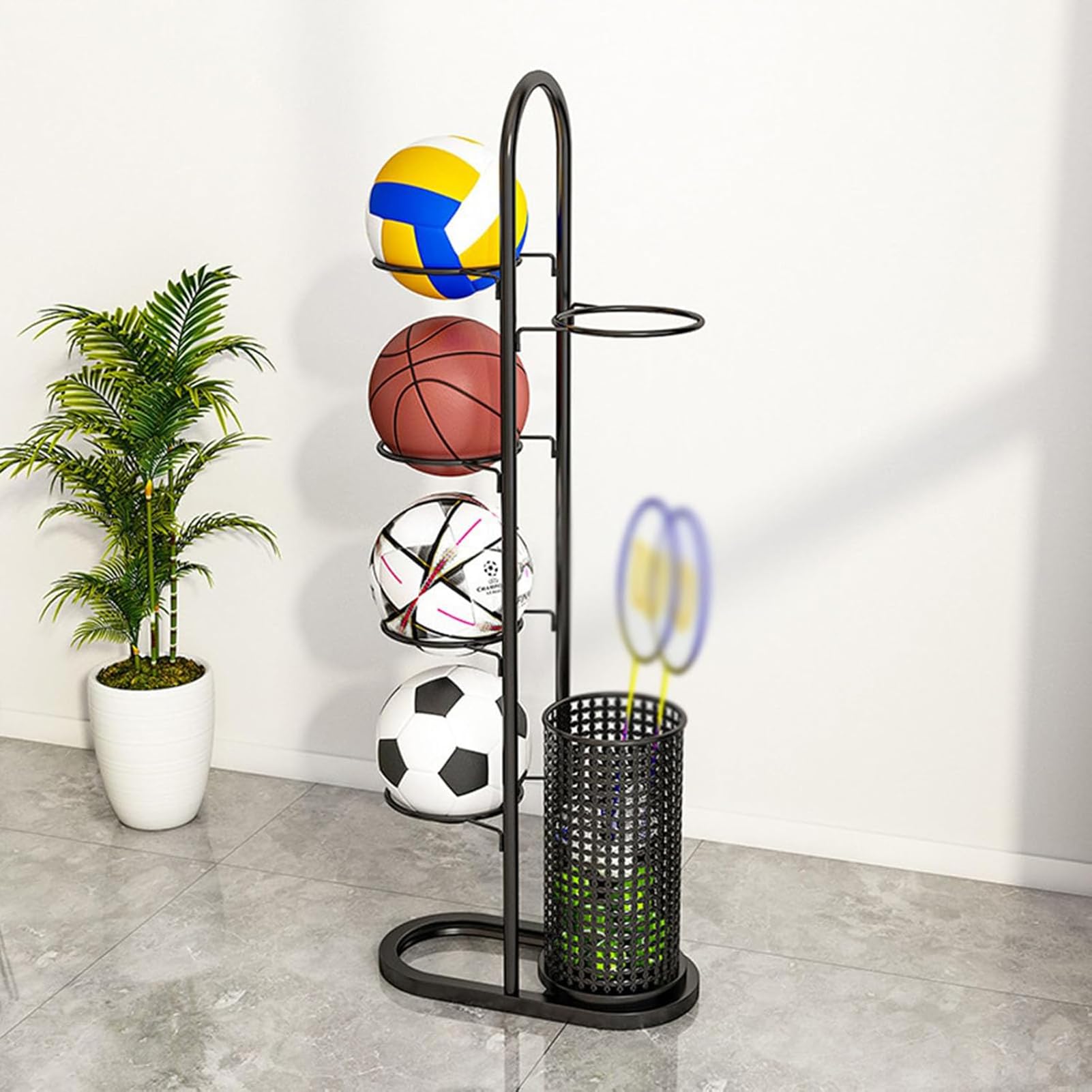 Support de rangement basket-ball vertical en acier noir pour garage