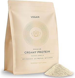 SUNDAY NATURAL® Veganes Proteinpulver – 1 Kg – Super Creamy Vegan Protein Pulver Vanille – 25g Eiweiß pro Portion - 3K Protein-Shake – Gesamtes EAA- & BCAA-Profil – Ohne Zuckerzusatz, Laborgeprüft