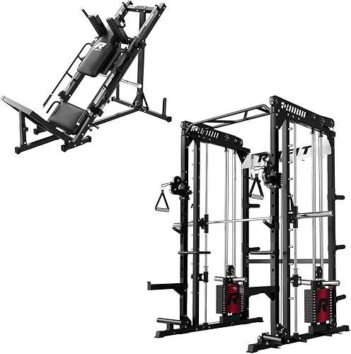 Miniatura 25 de RitFit M1 Pro Smith Machine Package, All-in-One Power Cage with Weight Stack Set, Includes LAT Pulldown & Cable Crossover System for Home Gyme Rojo