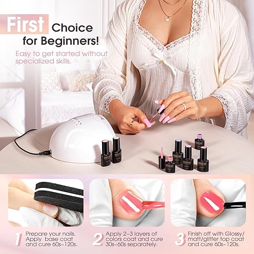 Miniatura 7 de ROSALIND Juego de 30 esmaltes de gel de gelatina, 26 colores translúcidos color nude rosa neón con efectos de purpurina mate transparente para uñas