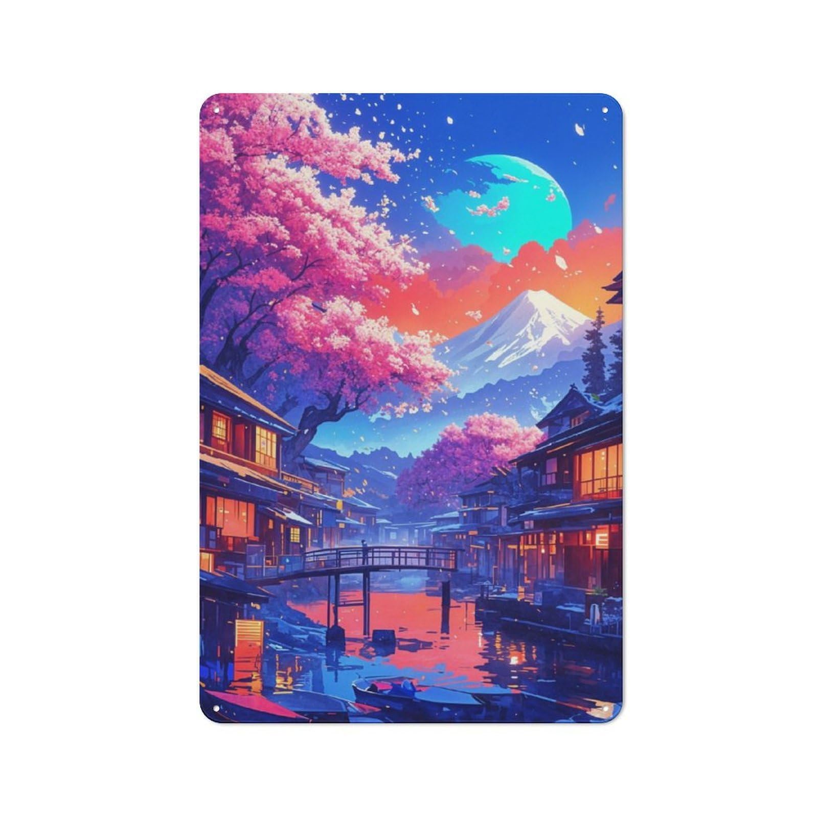 Junmoney Fuji Mount Japan-1 Bistro Style Fuji Mount Japan Tin Wall Sign 30X20cm, Shop Wall Decor For Takeaway, Bar, Kitchen Or Counter Area