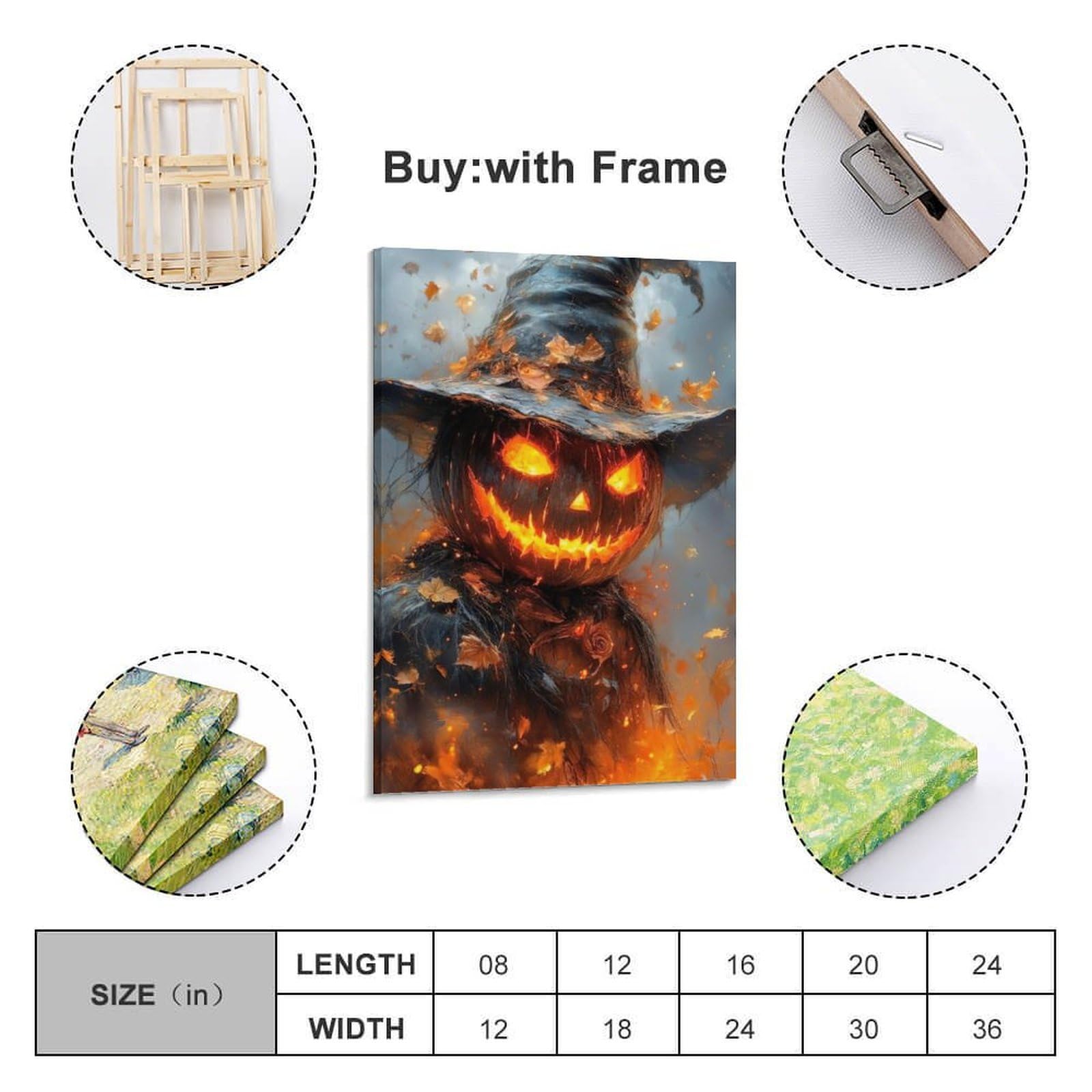 Poster su tela con stampa moderna per la casa, poster di Halloween con zucca e fiamma, immagine del mago con scritta "Is Cool And Has Festival Sense" (50 x 75 cm) con cornice