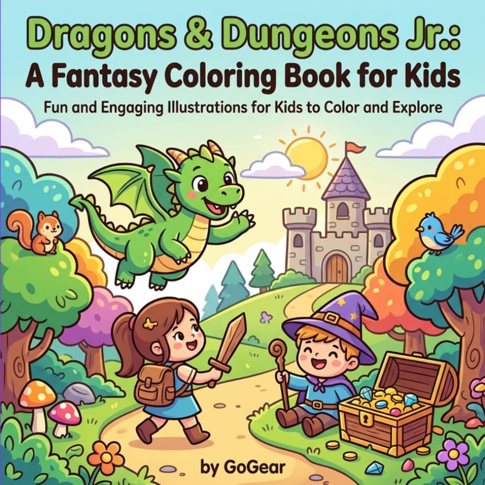Dragons & Dungeons Jr.: A Fantasy Coloring Book for Kids: Epic Adventures with Knights, Dragons, Wizards & Magical Creatures — for Brave Young Artists Ages 6–10