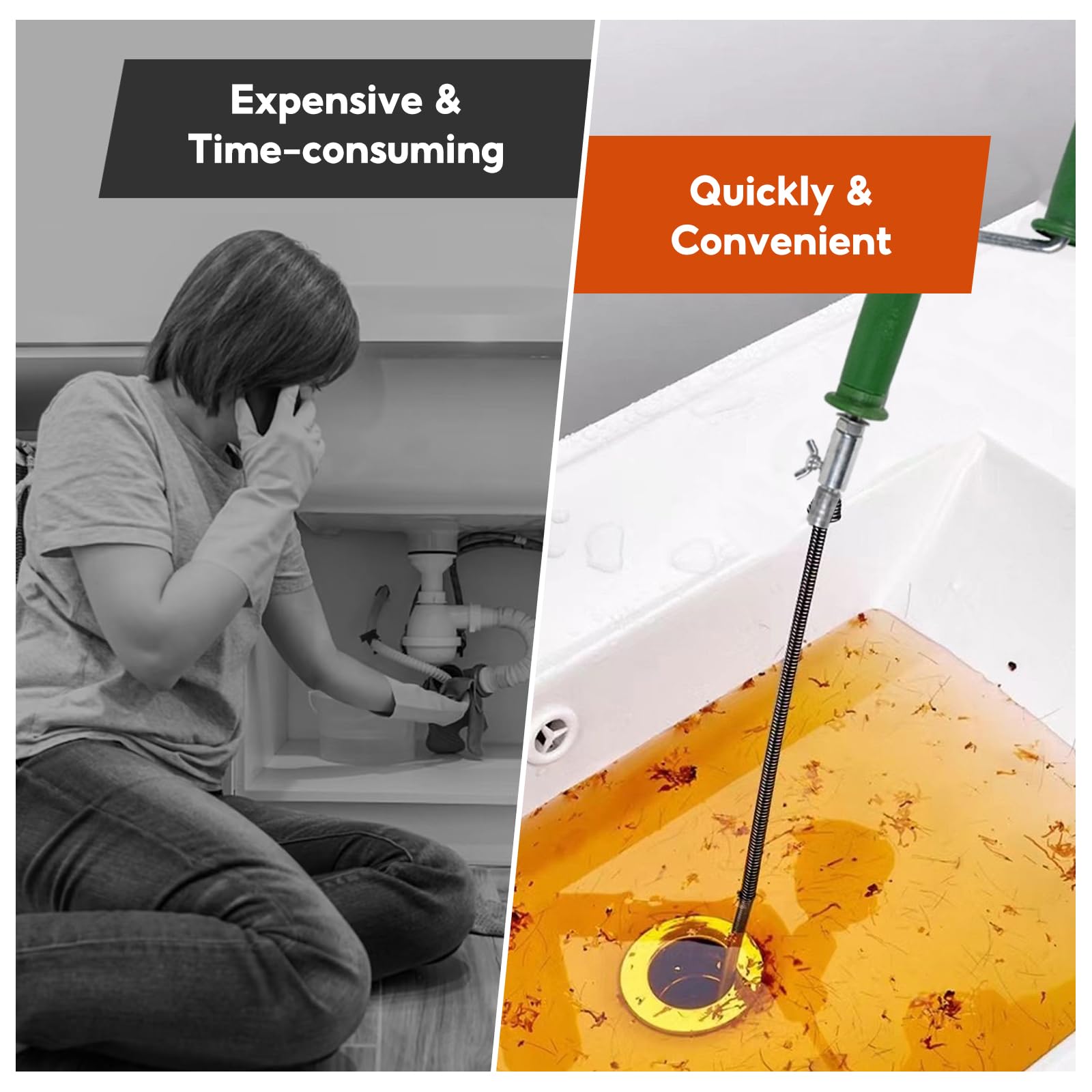 SHYICHENG Drain Unblocker Tool, 5m Flexible Drain Snake for Sink, Toilet, Bathroom, Shower - Professional Plumbing Snake with Handle, Clog Remover for Kitchen Sink, Bathtub, Sewer - Image 3