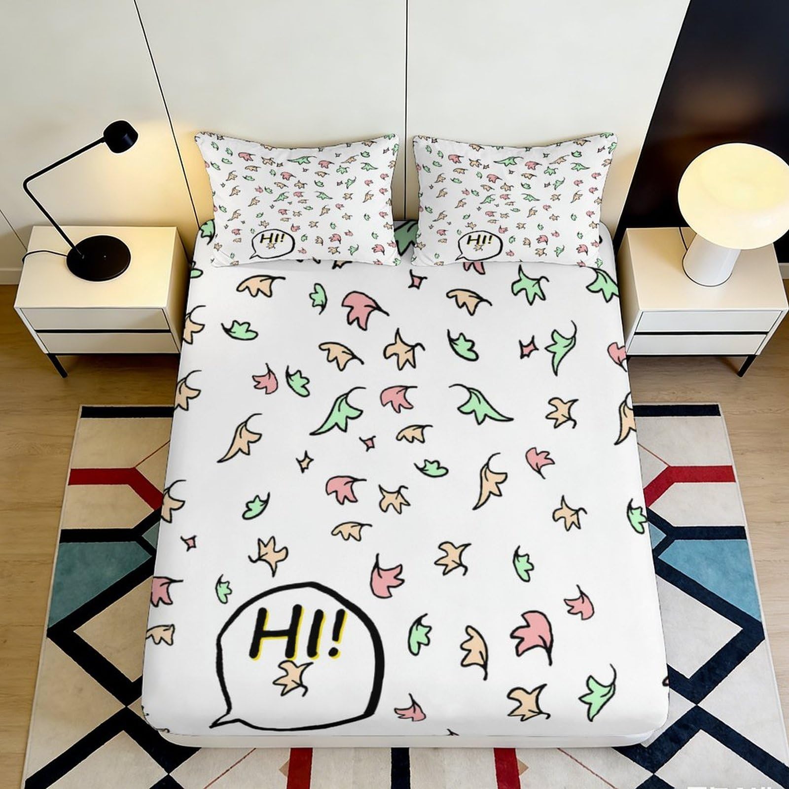 Rqzkjxnhpf Style-3 3D Printed Cartoon Leaf Fitted Sheet Microfiber Deep Pocket Non-Slip Cartoon Leaf Mattress Fitted Cover For Bedroom 200X200x25cm 90X200x25cm