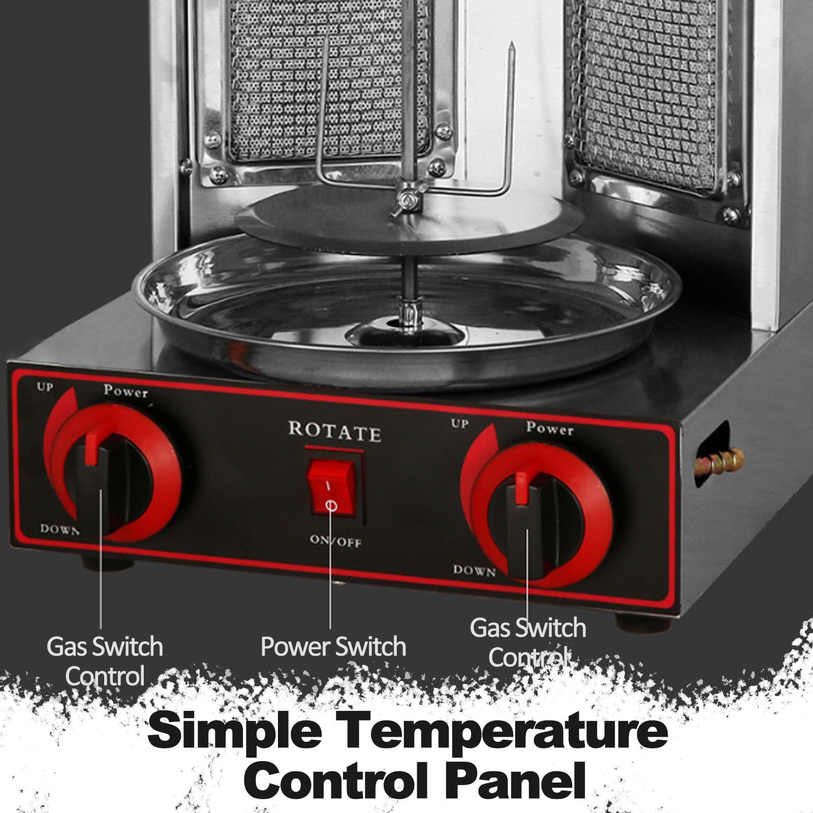 Máquina de barbacoa de gas, máquina de barbacoa vertical de 3000 W, máquina de barbacoa giroscópica giratoria para shawarma, adecuada para asar pollo, cordero, ternera y cerdo