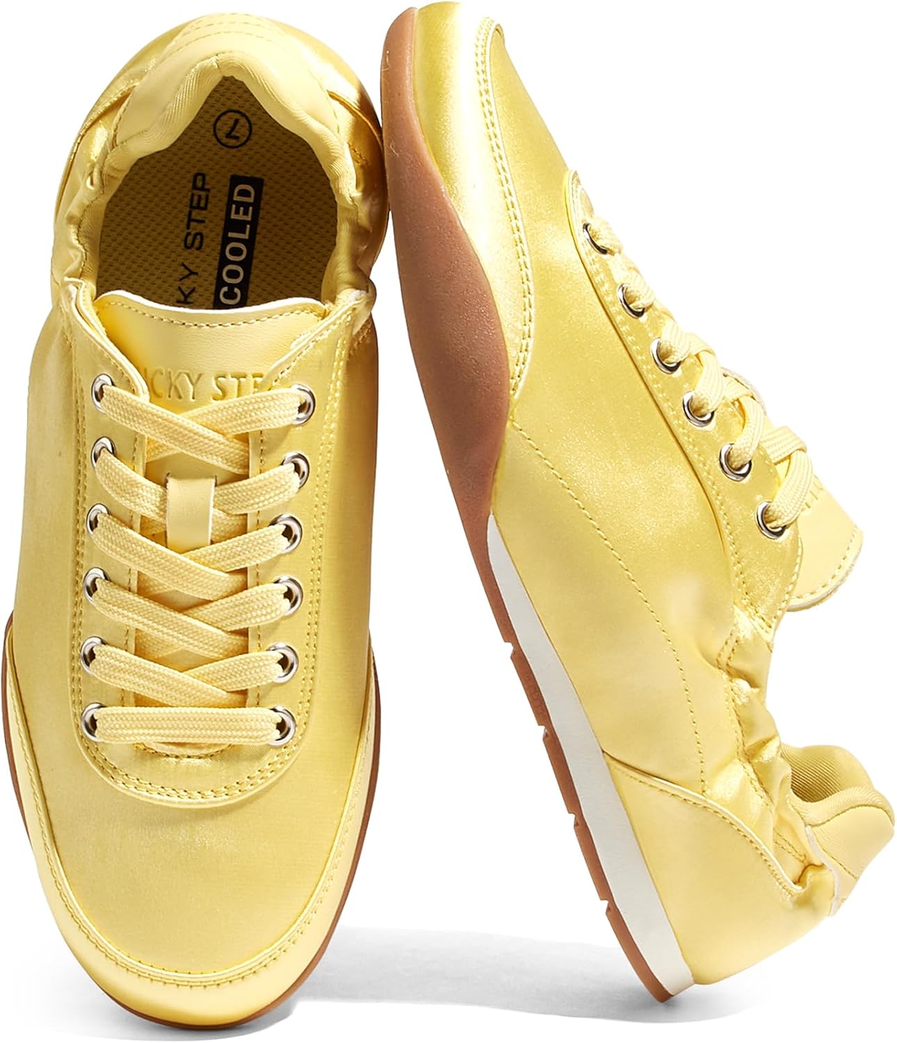 LUCKY STEP Women's Retro Fashion Sneakers - Ballet Casual Lightweight Walking Shoes - Comfortable Non Slip Satin Sneaker