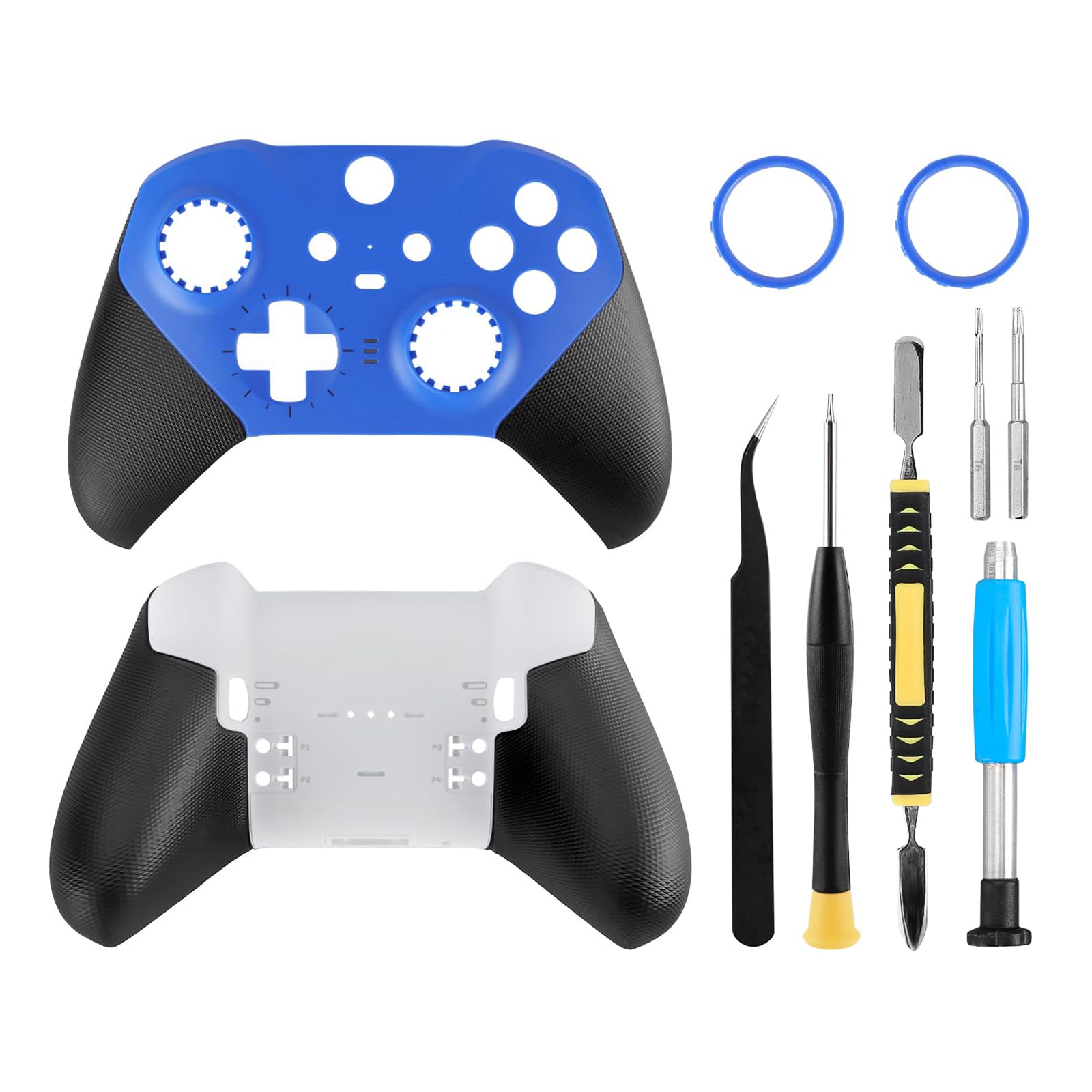 Front Back Housing Shell Faceplate Cover Replacement Repair Kit for Xbox One Elite Series 2 Controller（Blue）