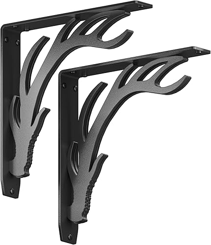 Starby Elk Lodge Antler - Soportes de acero resistente para chimenea de chimenea, estante flotante, soporte de encimera, cabaña de troncos, soldado