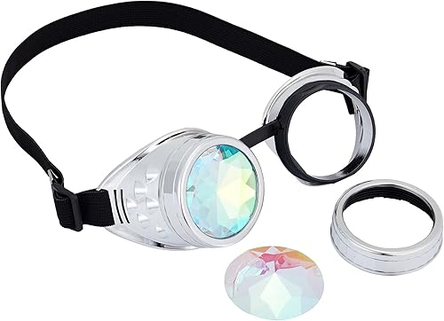 Miniatura 34 de Gafas caleidoscopio para raves trippy psicodélico steampunk con lentes de cristal de difracción de prisma arcoíris Negro