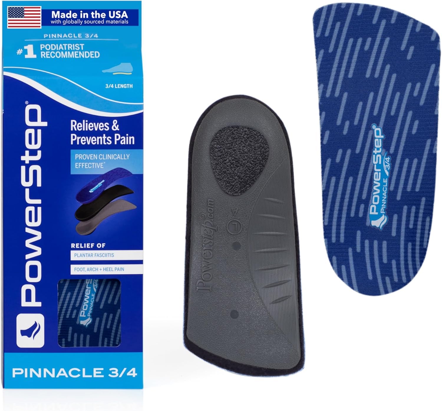 Powerstep Thin Arch Support Shoe Orthotic Inserts for Women and Men, SlimTech 3/4 Length, Original Cushioning Shoe Insoles, Relieves Plantar Facsiitis, All Arch Types, Foot, Heel and Knee Pain