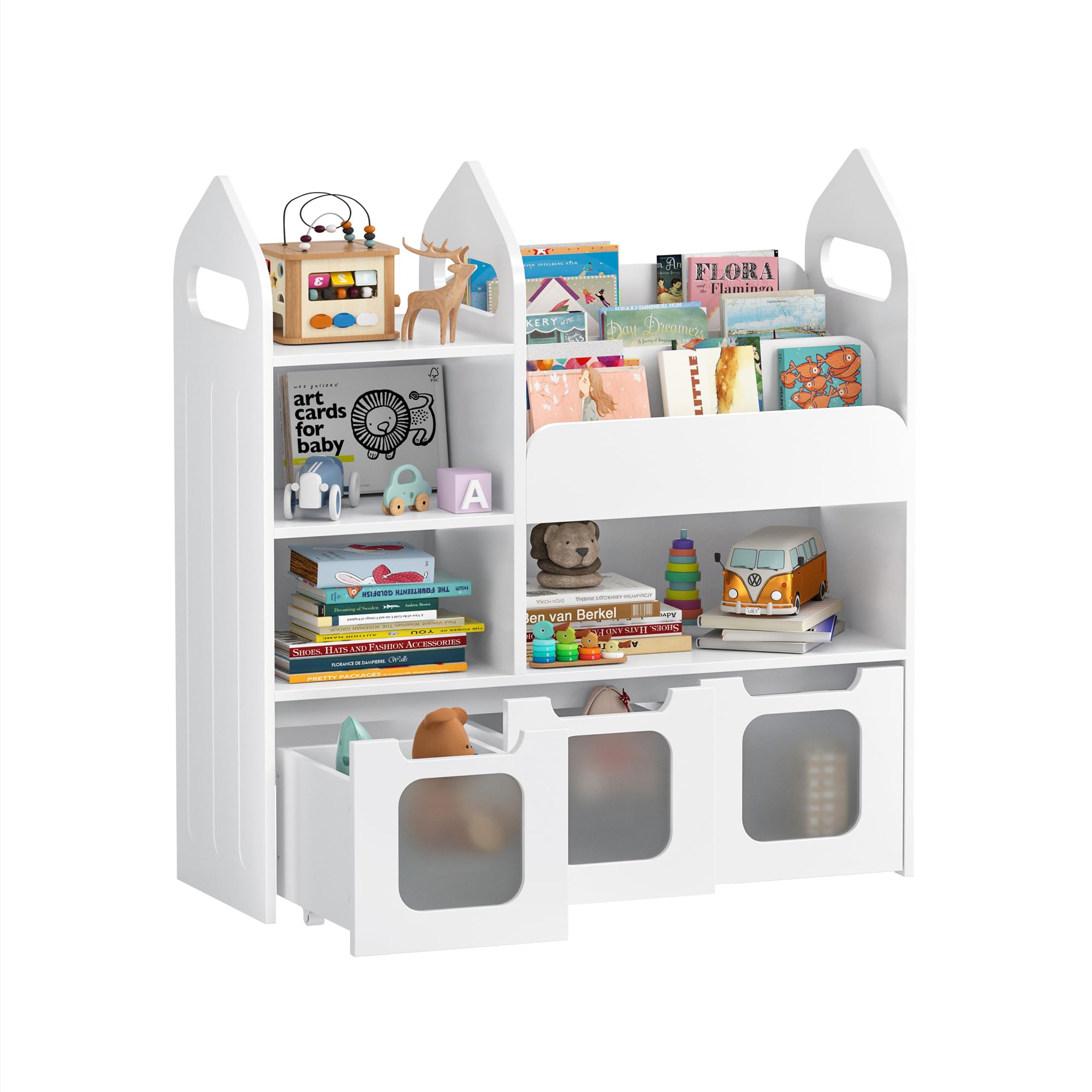 VEELOK Toy Storage Organizer with 3 Movable Drawers and 3 Storage Cubby, 33.5