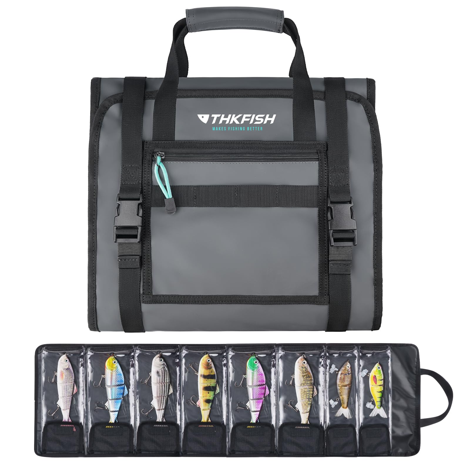 THKFISH Fishing Bolsa de señuelos, Bolsa para cucharillas de trucha, Bolsa de señuelos enrollable, Funda monedero para señuelos, Estuche para señuelos de trucha con wobbler, Bolsa de almacenamiento