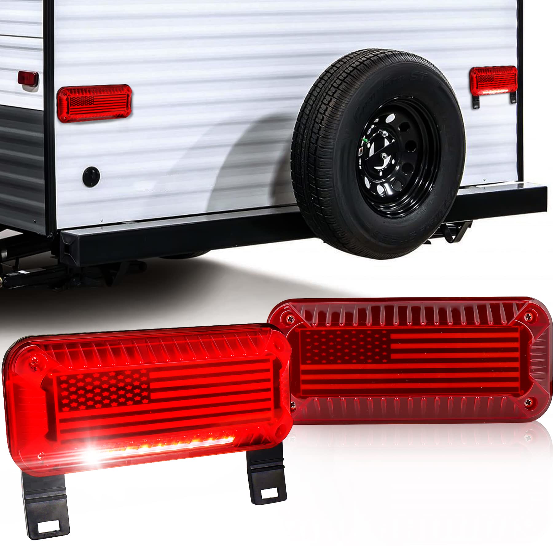 POVTOR RV Tail Lights, 57 LED RV Camper Trailer Tail Lights With Running/Turn Signal/Brake/Stop License Plate Light Surface Mount RV Led Tail Lights
