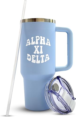 Sorority Shop Alpha Xi Delta - Vaso con asa de 40 onzas, para mejor amiga, bonito vaso grabado de hermandad, vasos aislados para mantener tus