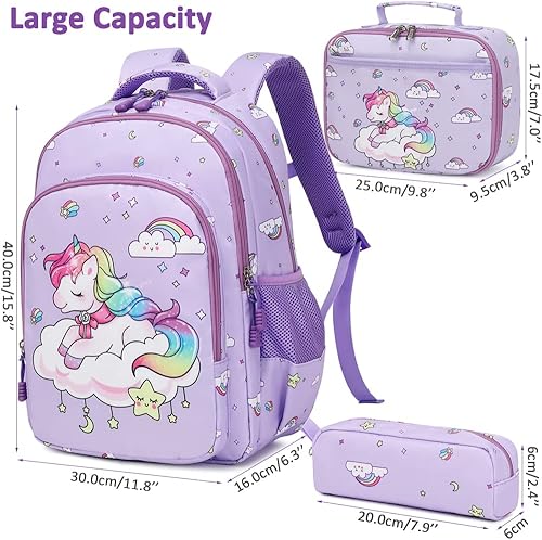 Miniatura 2 de Juego de mochila para niñas y adolescentes, mochila escolar para niños con bolsa para el almuerzo, estuche para lápices, mochilas escolares con