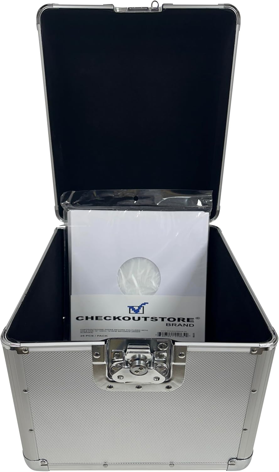 CheckOutStore Silver Aluminum 10" (25cm) 78 RPM Vintage Record Storage Box (Holds Up to 100 Records)