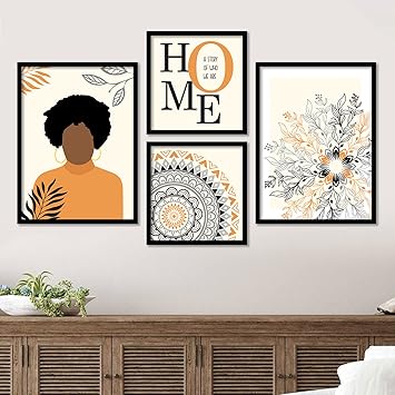 ARAkri Modern Art Framed Paintings for Home and Office Decoration - Wall Decor Painting with Frame for Living Room Bedroom ( 11 x 14 inch, Multicolor ) Set of 4