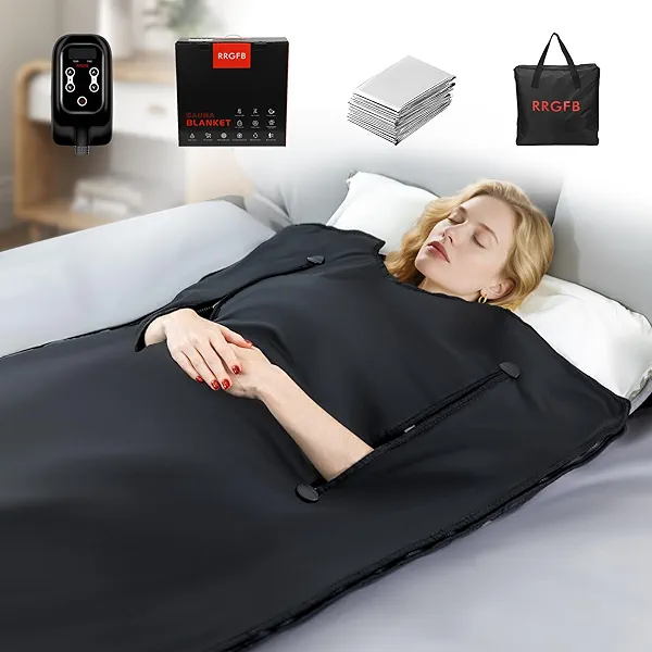 RRGFB Sauna Blanket Portable, Sauna Bag for Home Use Weight Loss and Detox, 86–158℉, 20–60 Min Timer, Waterproof & Foldable – Includes Remote Control & Carrying Bag (Black)