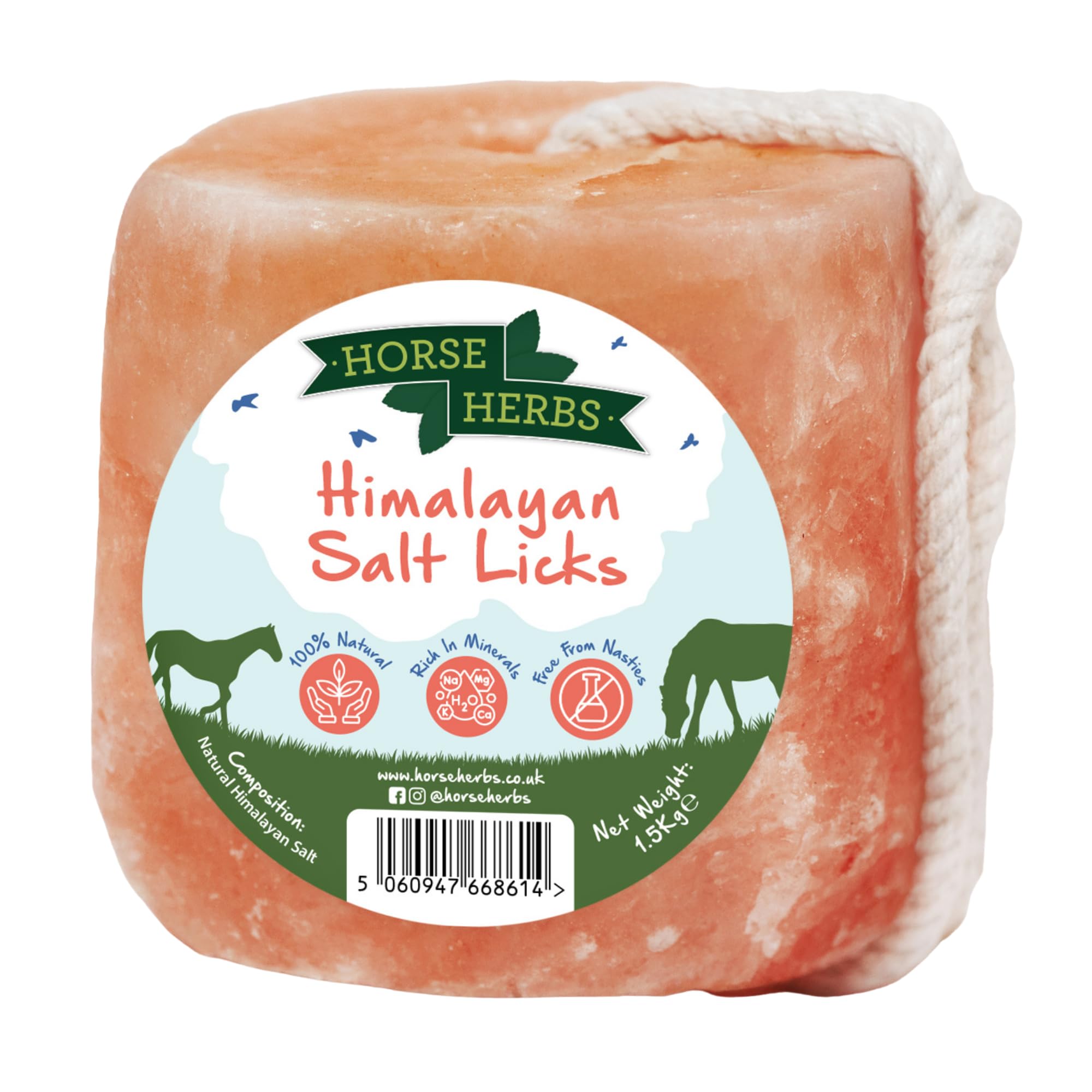 Horse Herbs Himalayan Salt Lick 1.5kg | 100% Natural Equine Supplement, Digestion Support for Horses & Ponies, Ideal for Hydration & Electrolytes, Easy to Hang