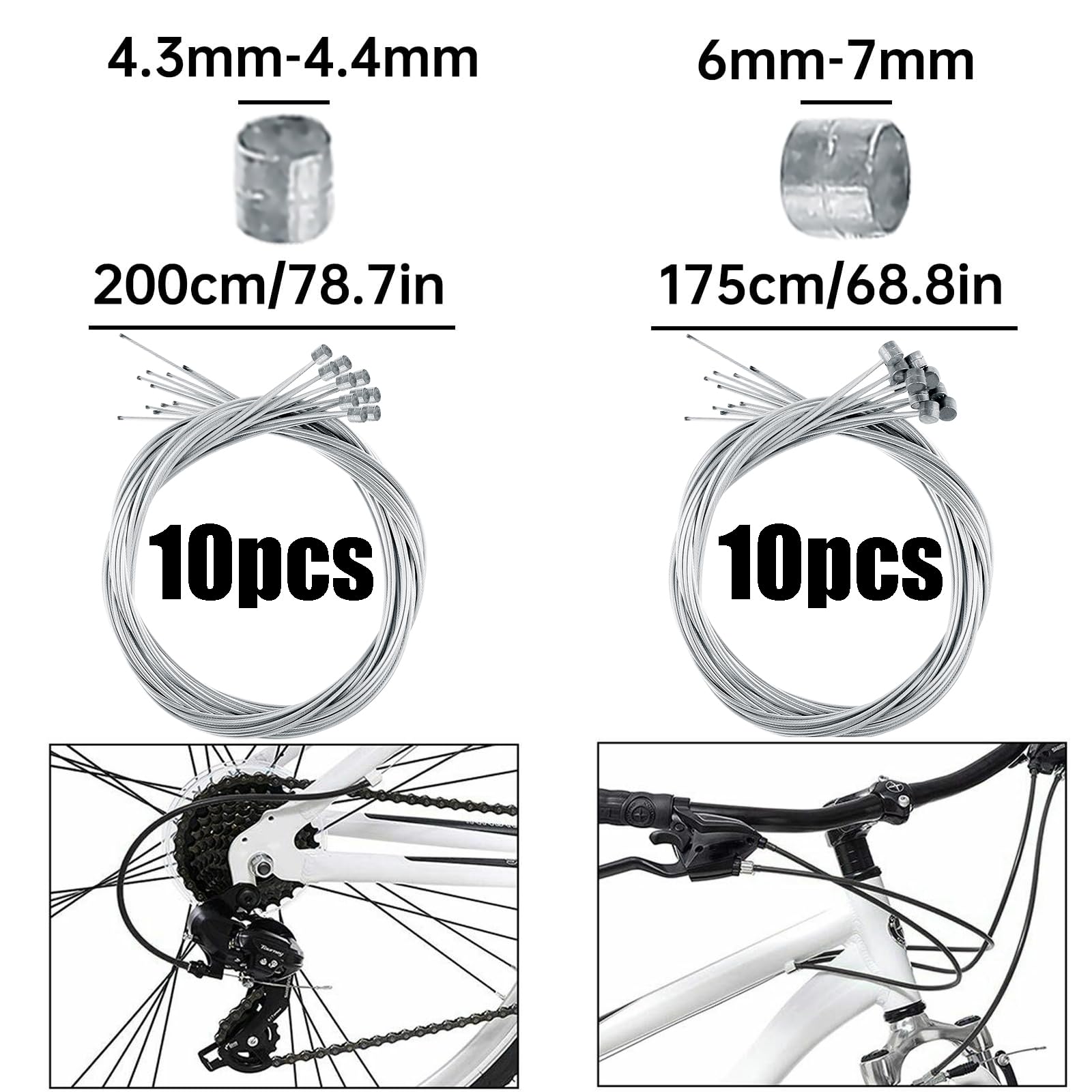 20 Pezzi Cavi Freno Bici Cavi Cambio, 10 Pz 1,75 M Cavo Freno Bicicletta, 10 Pz 2 M Cavo Del Cambio, Cavo Freno Anteriore E Posteriore Bicicletta, Per Mountain Bike, City Bike