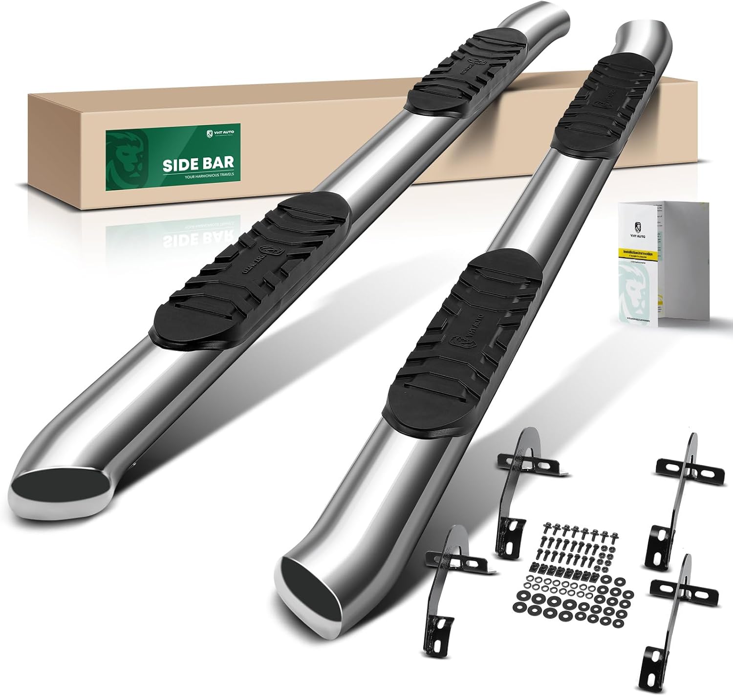 YHTAUTO 5 Inch Running Boards Side Steps Fit Ford F-150 2009-2014, Extended/Super Cab, Oval Bent Ends Stainless Steel Polished Chrome, Truck Cab Side Step Rails Off-Road Accessories, Set of 2