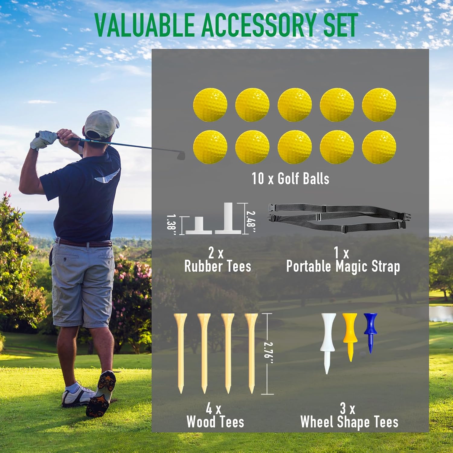Golf Mat, 31MM 5x4ft Dense Elite Golf Hitting Mats Practice with 9 Balls, 9 Tees, PE Grass Heavy Duty Artificial Hitting Training Matt for Backyard Driving Chipping Indoor Outdoor Simulators