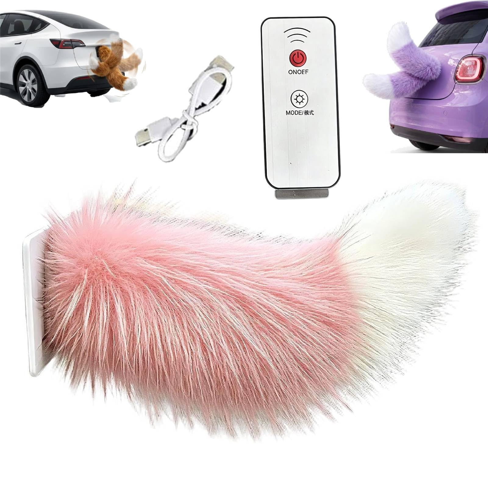 Remote Control Electric Car Tail, Adorable USB Rechargeable Remote Electric Furry Cars Tails, Rechargeable Cat Tail for Auto Trunk Bumper Decoration, Remote Control & Voice Control (#N)